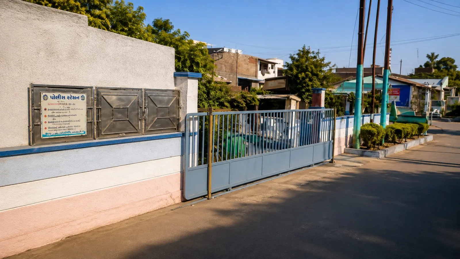 Heavy-duty steel sliding gate, Palej Police Station